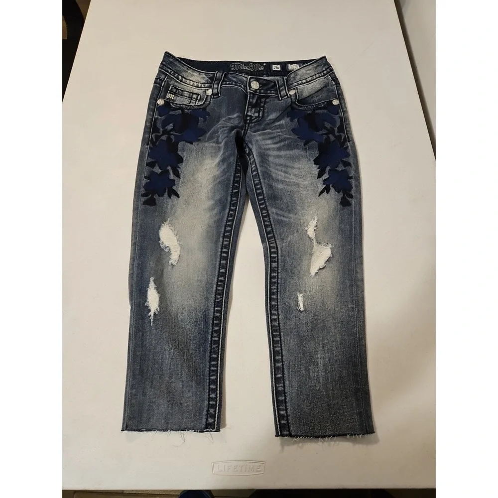 Miss Me Signature Skinny Cutoff Jeans Distressed  Embroidered‎ Sz. 26X20.5 (1527